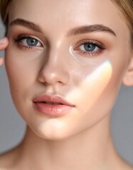 Close-up of a young woman's face with light highlighting her features