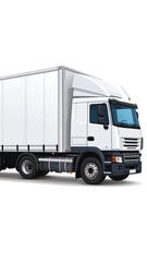 Vector illustration of a white commercial truck with a large cargo area, on a white background