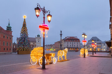 Plac Zamkowy Warsaw Poland dawn Christmas decorations