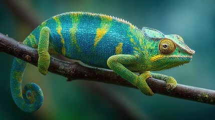 Colorful Chameleon Resting on Tree Branch