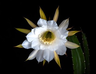 A white queen of the night flower against dark background