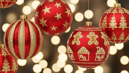 Festive gold red christmas balls