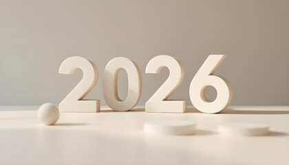 Abstract stone block arrangement showcasing minimalist 2026 number calm lighting neutral palette and professional cinematic design aesthetic