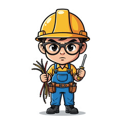 Cartoon Construction Worker Wearing Hard Hat.