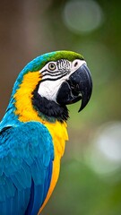 Close-up of a vibrant macaw with blue, yellow and green plumage