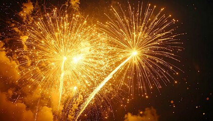 Fototapeta premium Golden Fireworks Exploding in the Night Sky.