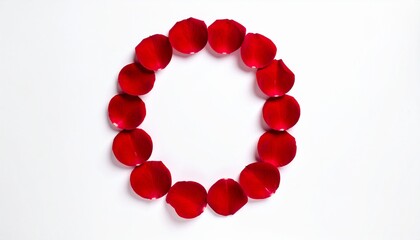 Obraz premium Red Rose Petals Arranged in the Shape of the Letter O on a White Background.