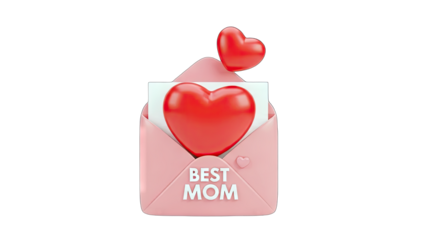 3D Best Mom Envelope with Hearts on transparent background