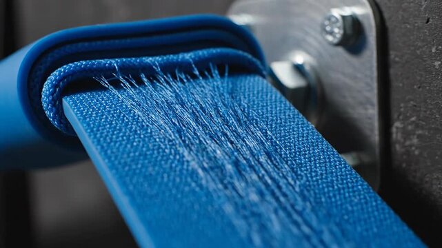 Blue Ratchet Strap Secured to Metal.