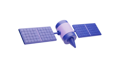 3D Cartoon Satellite with Solar Panels on transparent background