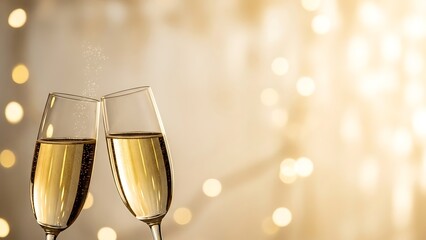 Champagne Toast Celebration Sparkling Wine Cheers Clink Golden Bokeh Festive