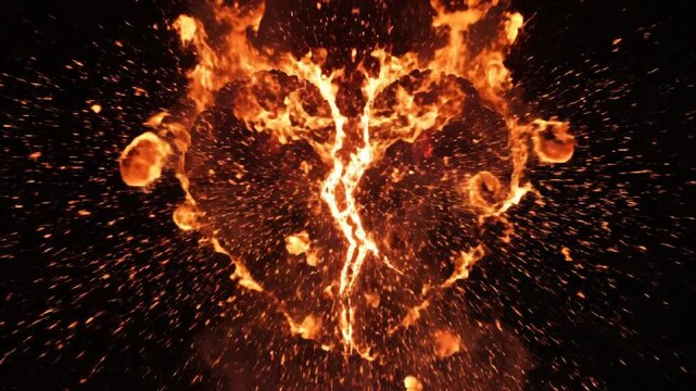 P310-fire flame heart shape isolated on black background flame loving heart broken from love with a crac 4K 10s