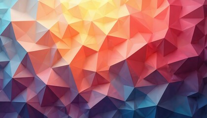 Obraz premium Multicolored origami paper forms abstract geometric background. Low poly shapes create textured pattern with gradient color transition from blue to red and yellow tones. Modern art for design.
