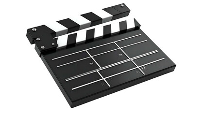 Fototapeta premium Black and white striped clapperboard for film production preparation