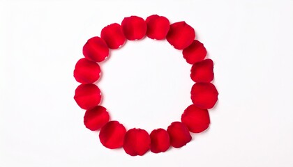 Obraz premium Red Rose Petals Arranged in a Circular Shape on a White Background.
