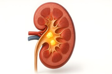Internal Anatomy of Human Kidney with Kidney Stone Illustration