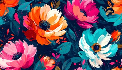 Colorful Botanical Tropical Pattern in Abstract Modern Illustration Style