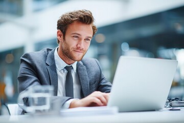 mature businessman working on laptop