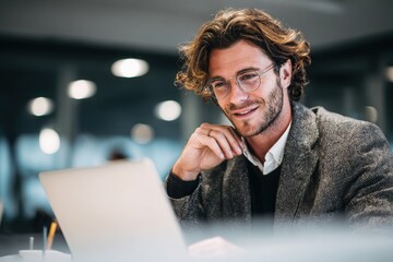 mature businessman working on laptop