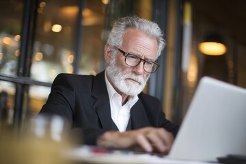 Senior businessman working on laptop office