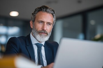 Senior businessman working on laptop office