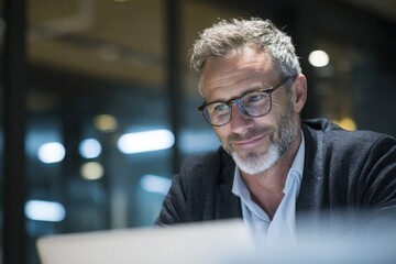 Senior businessman working on laptop office