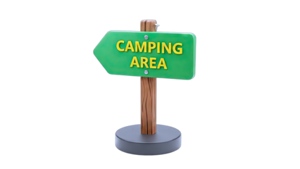 3D Camping Area Directional Sign on transparent background