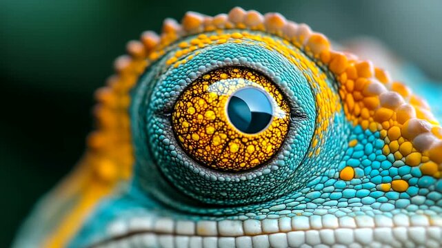 Close-up of a vibrant lizard eye showcasing colors