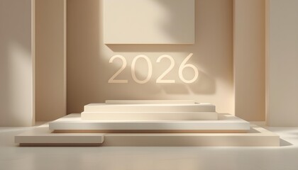 Modern luxury 2026 background design with geometric stone structure highlighting future year number symbolism and refined celebratory commercial presentation