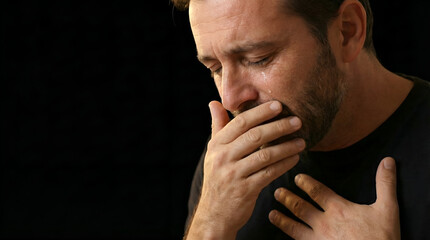 Emotional Studio Portrait of an Adult with Expressive Face Isolated on Dark Background