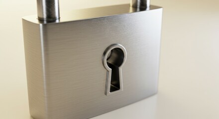 A close-up view of a metallic padlock on a neutral background