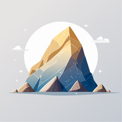 Stylized mountain peak with a white circle behind it, set against a light background.
