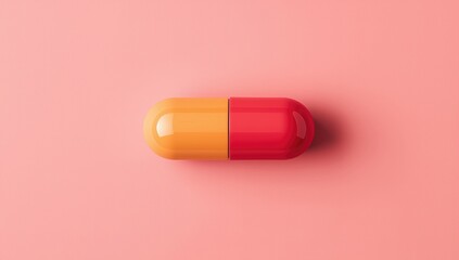 Bright orange and red capsule positioned on a soft pink background, showcasing a clean and minimal aesthetic