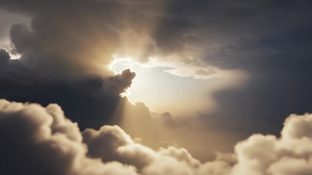 Dramatic Cloudy Sky with Sunlight Breaking Through.