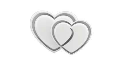 3D Two interlocking white hearts with grey borders on transparent background