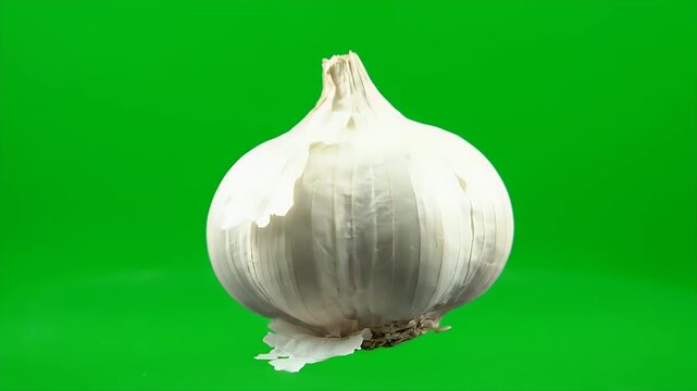 Fresh Garlic Bulb Isolated on a Vibrant Green Background for Culinary Use