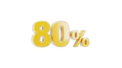 3D Yellow 80 Percent Sign on White on transparent background