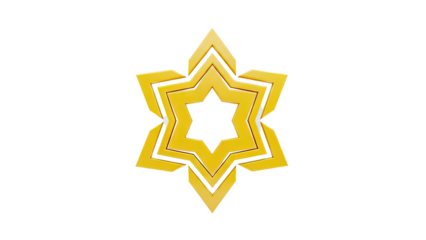 3D Golden Star of David on transparent background