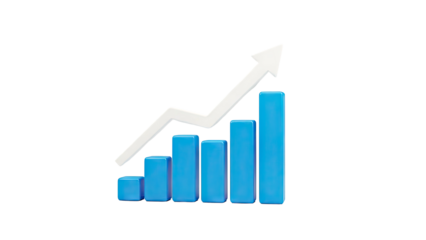 3D Growing Bar Chart with Upward Arrow on transparent background