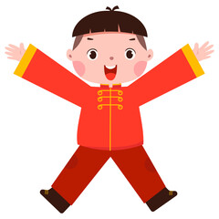 Excited Chinese New Year Kid Spreading Arms Celebration Pose Kid Illustration