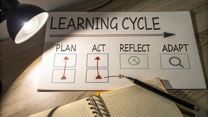 Learning Cycle Graphic for Education Development and Improvement Process with Plan, Act, Reflect, Adapt Steps