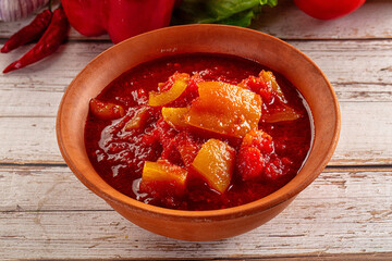 Hungarian lecho with pepper and tomato