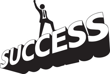 Businessman Silhouette Celebrating on Top of 3D Success Text Graphic