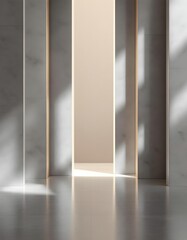 Refined modern 2026 background featuring vertical metal planes stone textures and understated lighting for sophisticated premium design presentations