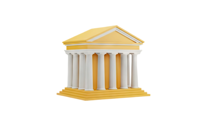 3D Stylized Classical Building with Columns and Pediment on transparent background