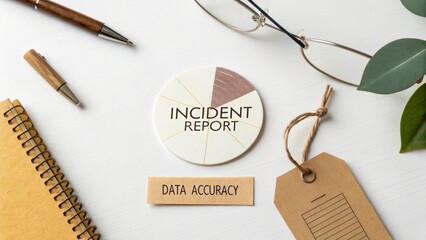 Incident Report Data Accuracy Document on a Workspace Table with Stationery Items and Natural Elements