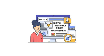 Fototapeta premium Digital Insurance Policy Management and Fintech Innovation Illustration.