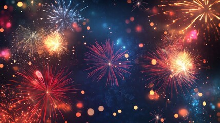 Colorful fireworks display against a dark night sky celebration concept