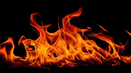 Powerful fire flames isolated on a dark background, featuring vivid orange and yellow energy. STEM education sheets, lab safety posters, designed for science education and laboratory safety use.