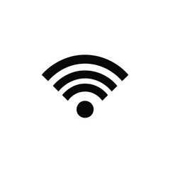 Black and white icon of a curved signal with a dot at the bottom center